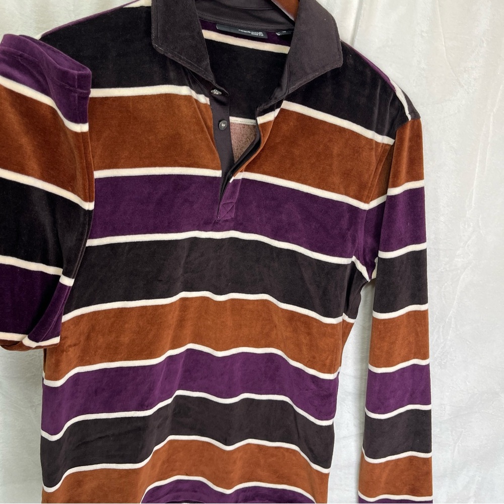 Murano Mens M Liquid Luxury Shirt Slim Fit Velour Henley Striped Retro Groovy